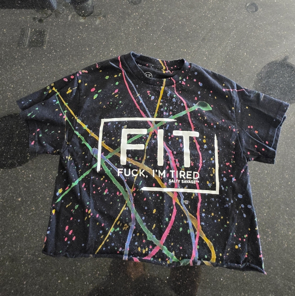 Black Crop Top with Colorful Splatter